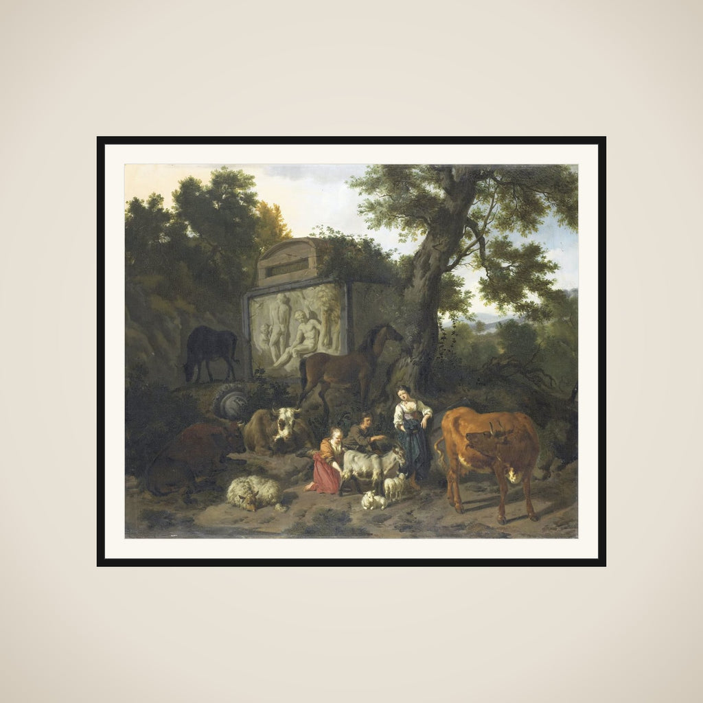 Landscape with Herdsmen and Cattle near a Tomb framed