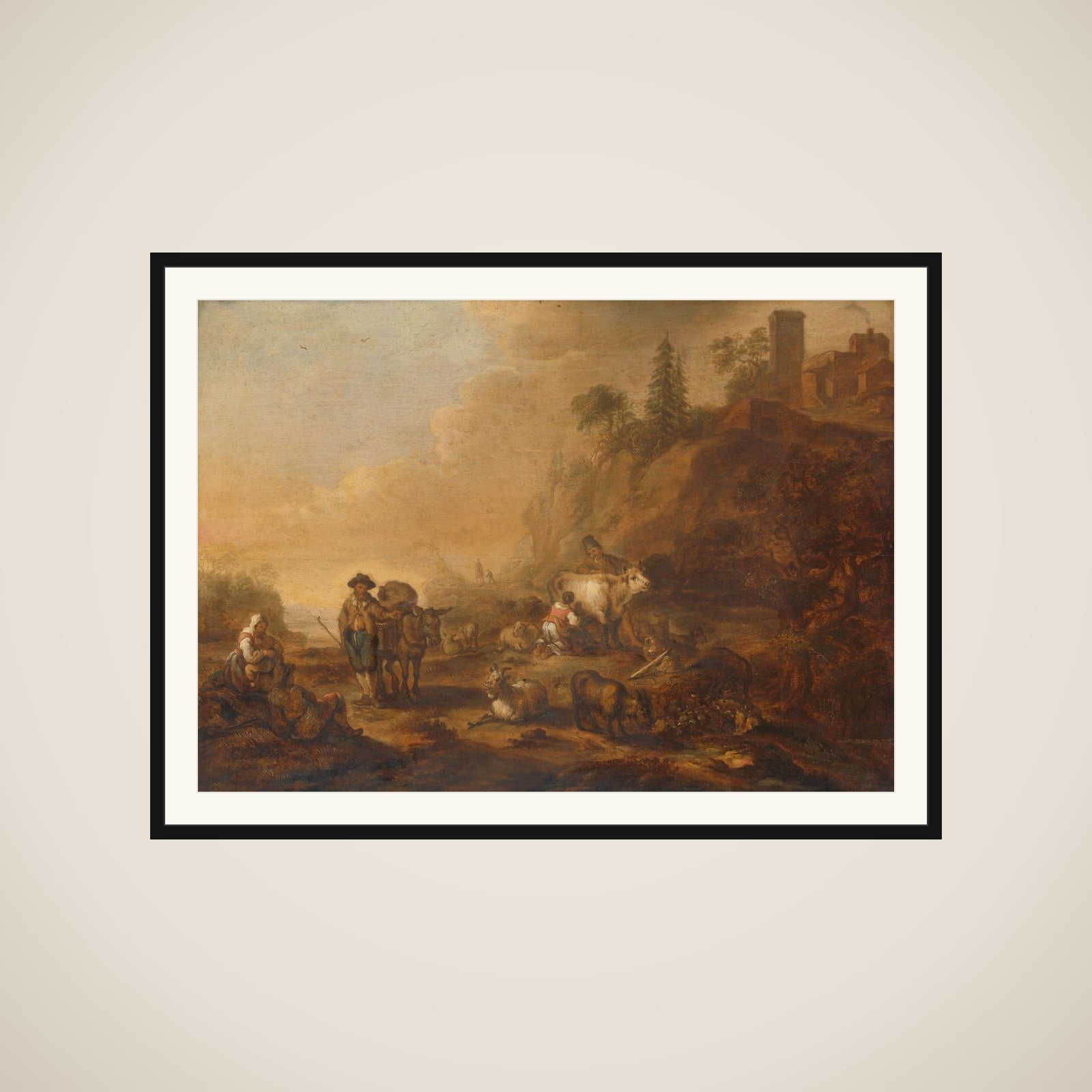 Landscape with Herdsmen and their Droves framed