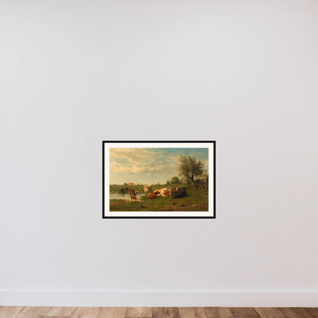 Cows in the Meadow framed — shown to scale