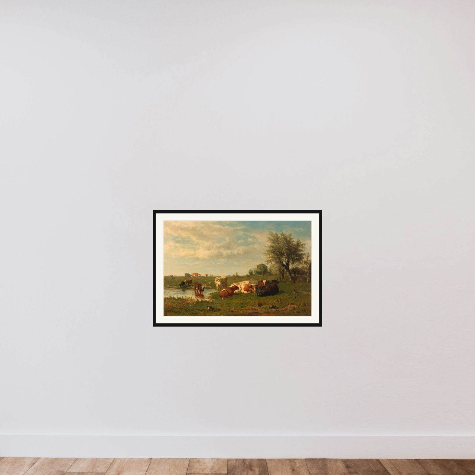 Cows in the Meadow framed — shown to scale