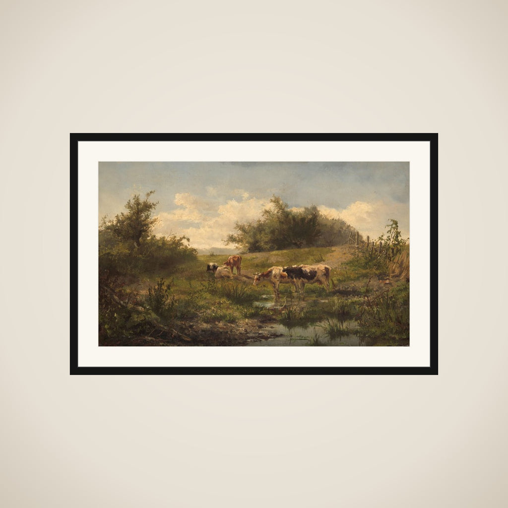 Cows at a Pond framed