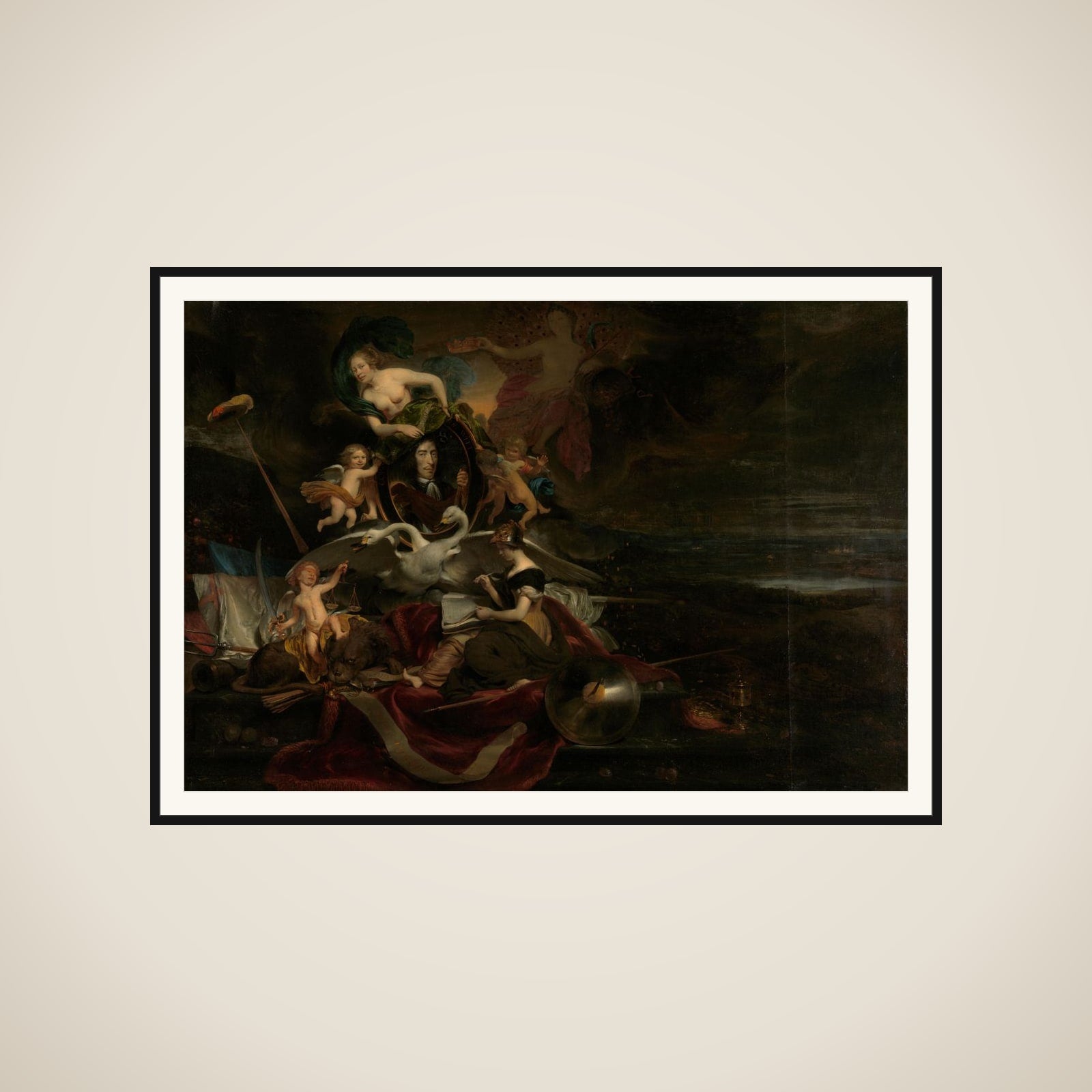 Allegory on the Dutch Raid on the Medway (1667), with a Portrait of Cornelis de Witt framed