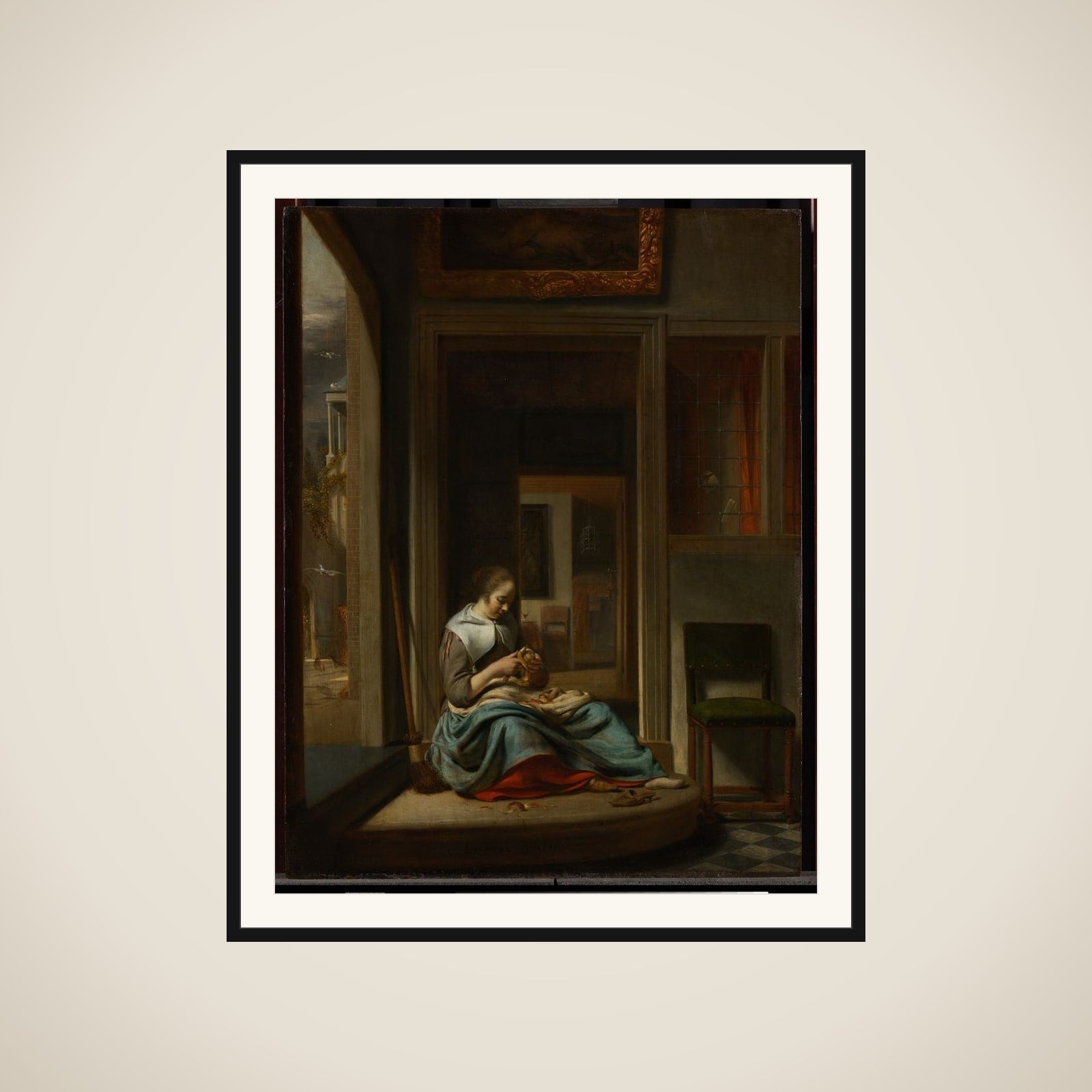 Woman Peeling an Apple framed