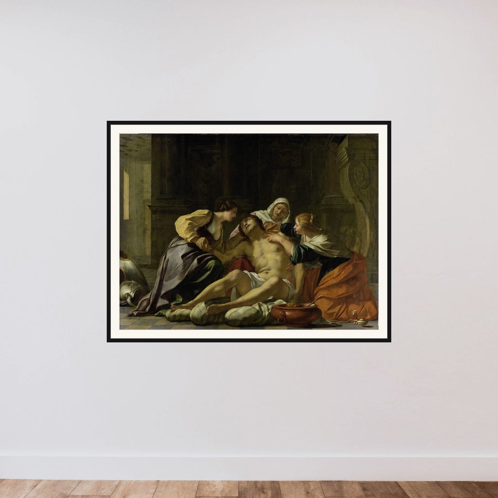St Sebastian Nursed by Irene and her Helpers framed — shown to scale