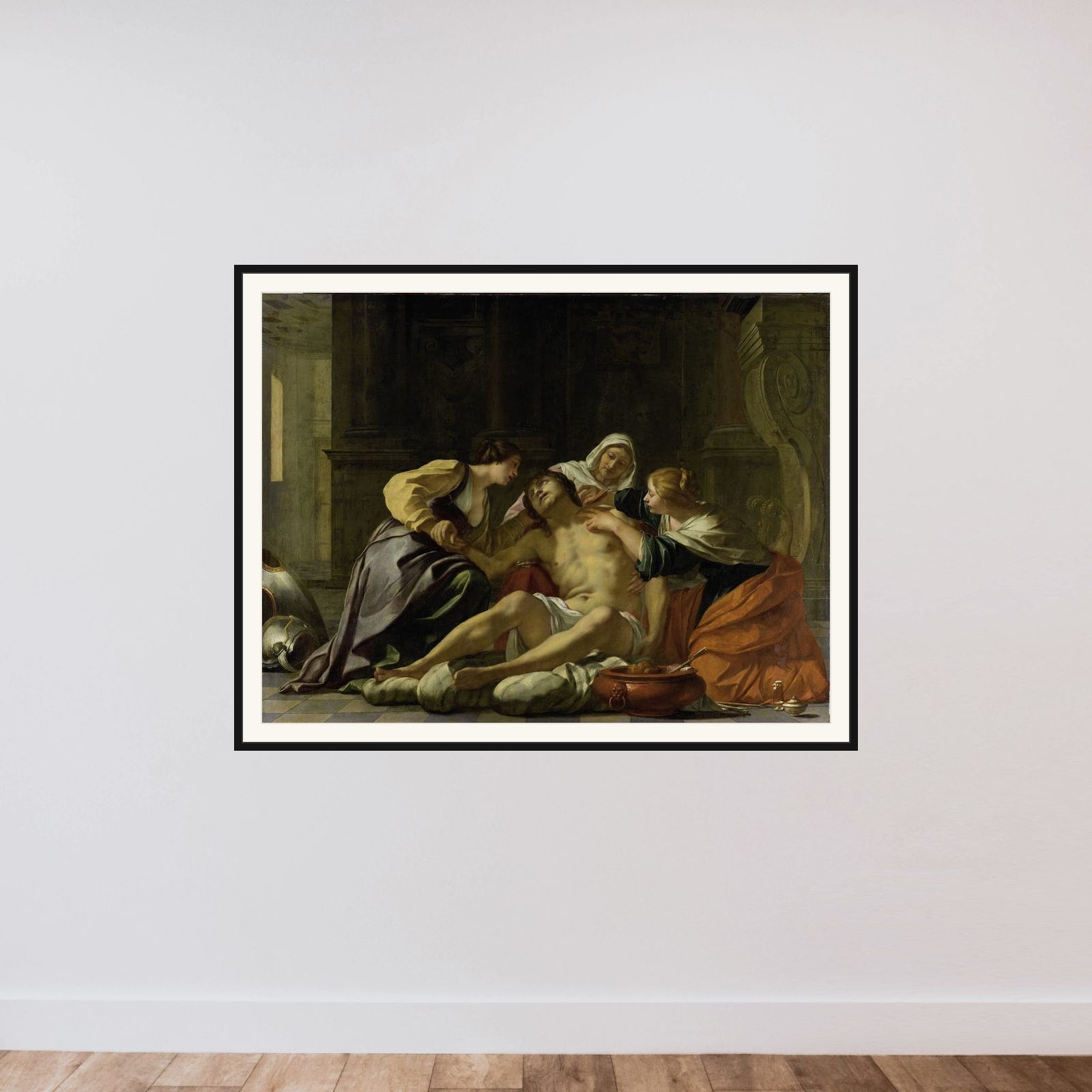 St Sebastian Nursed by Irene and her Helpers framed — shown to scale
