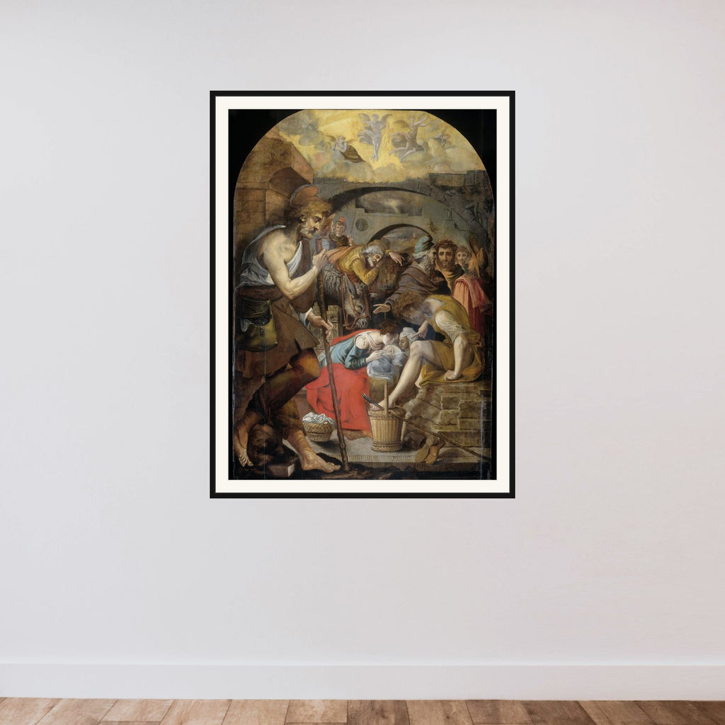 The Adoration of the Shepherds framed — shown to scale