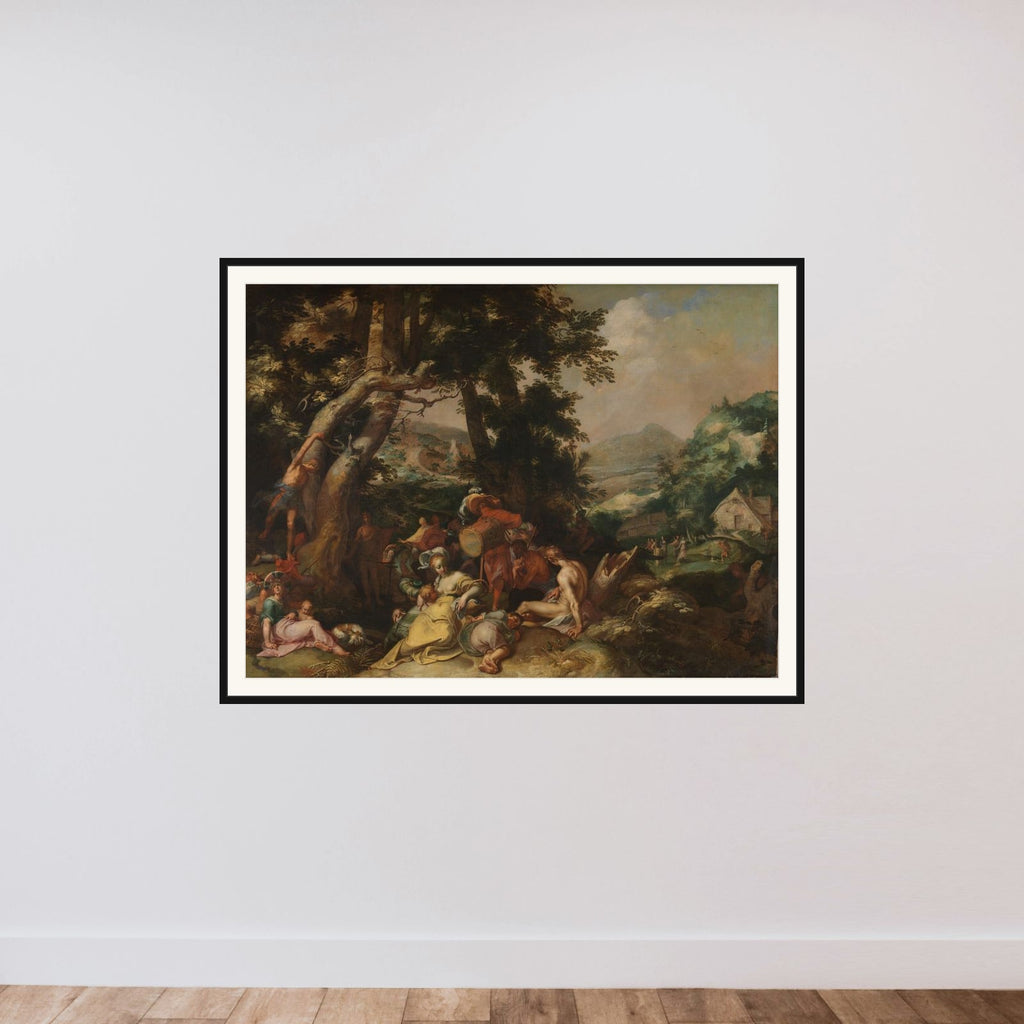 The Preaching of Saint John the Baptist framed — shown to scale