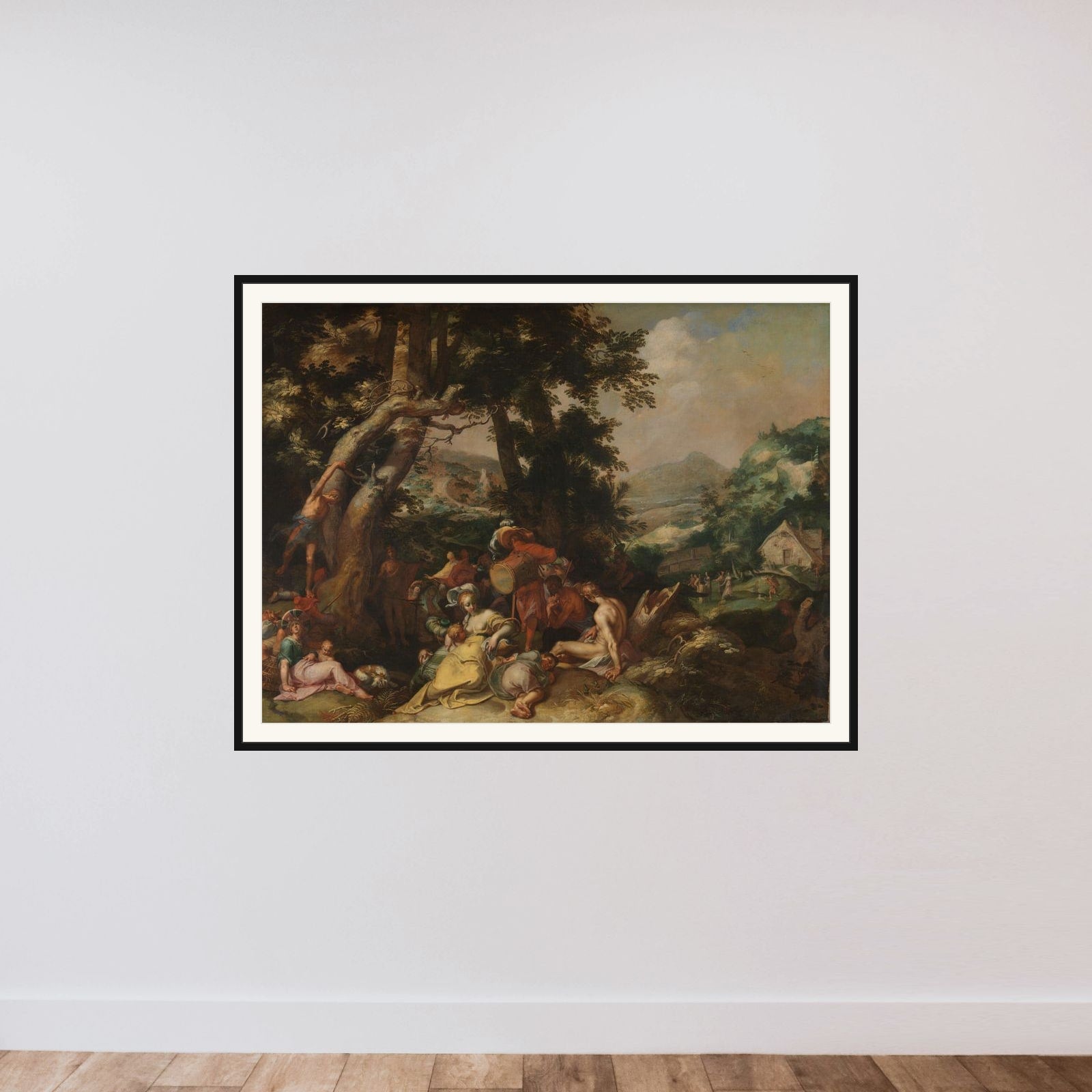 The Preaching of Saint John the Baptist framed — shown to scale