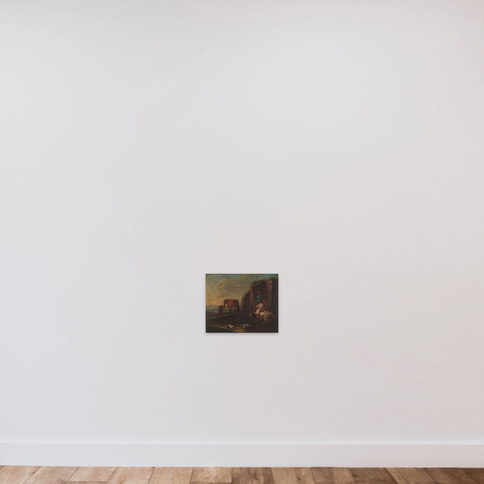 Travellers by a Ruin unframed — shown to scale