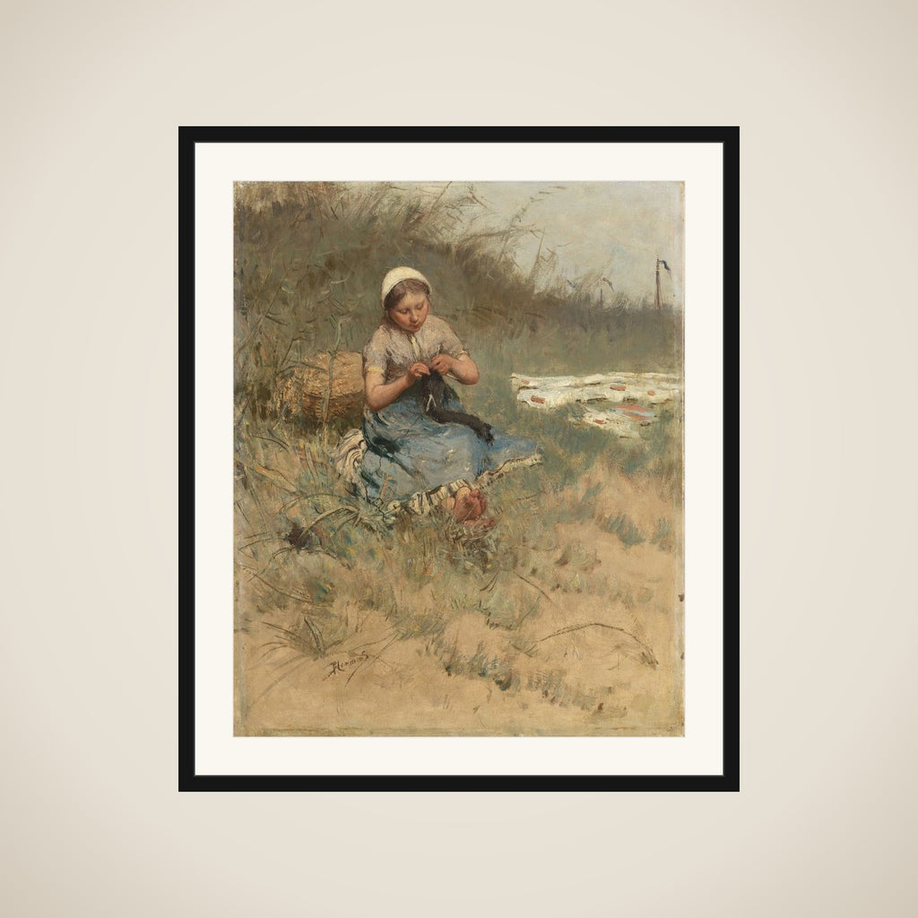 Girl Knitting framed