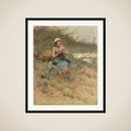 Girl Knitting framed