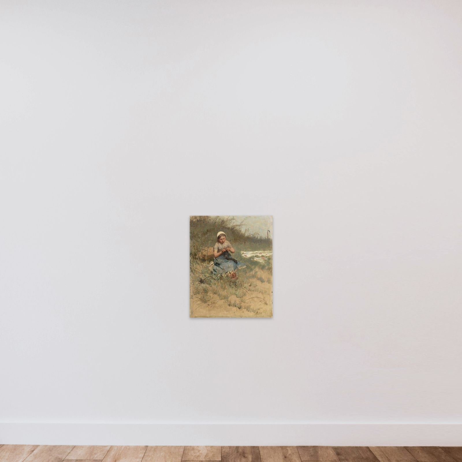Girl Knitting unframed — shown to scale