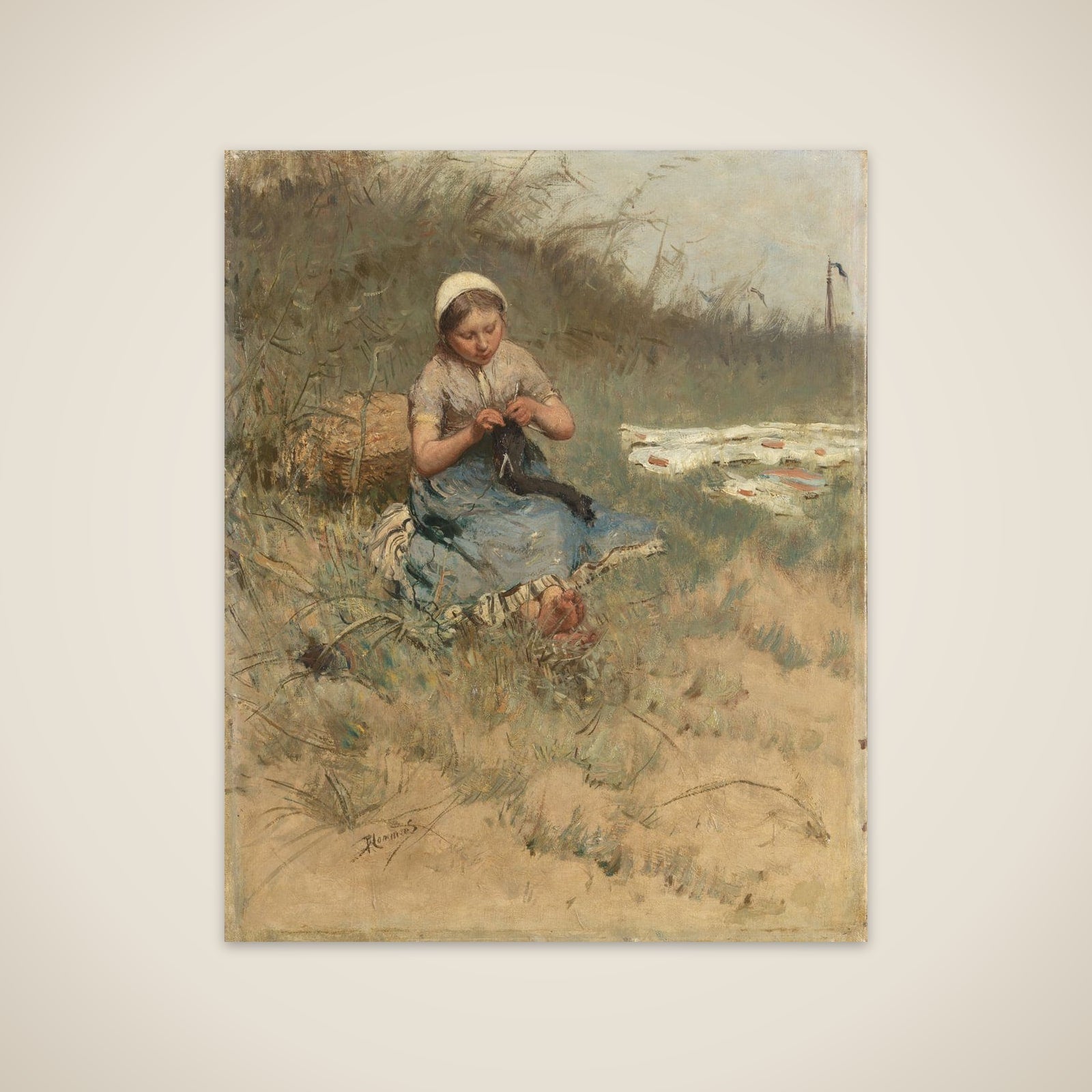 Girl Knitting unframed print