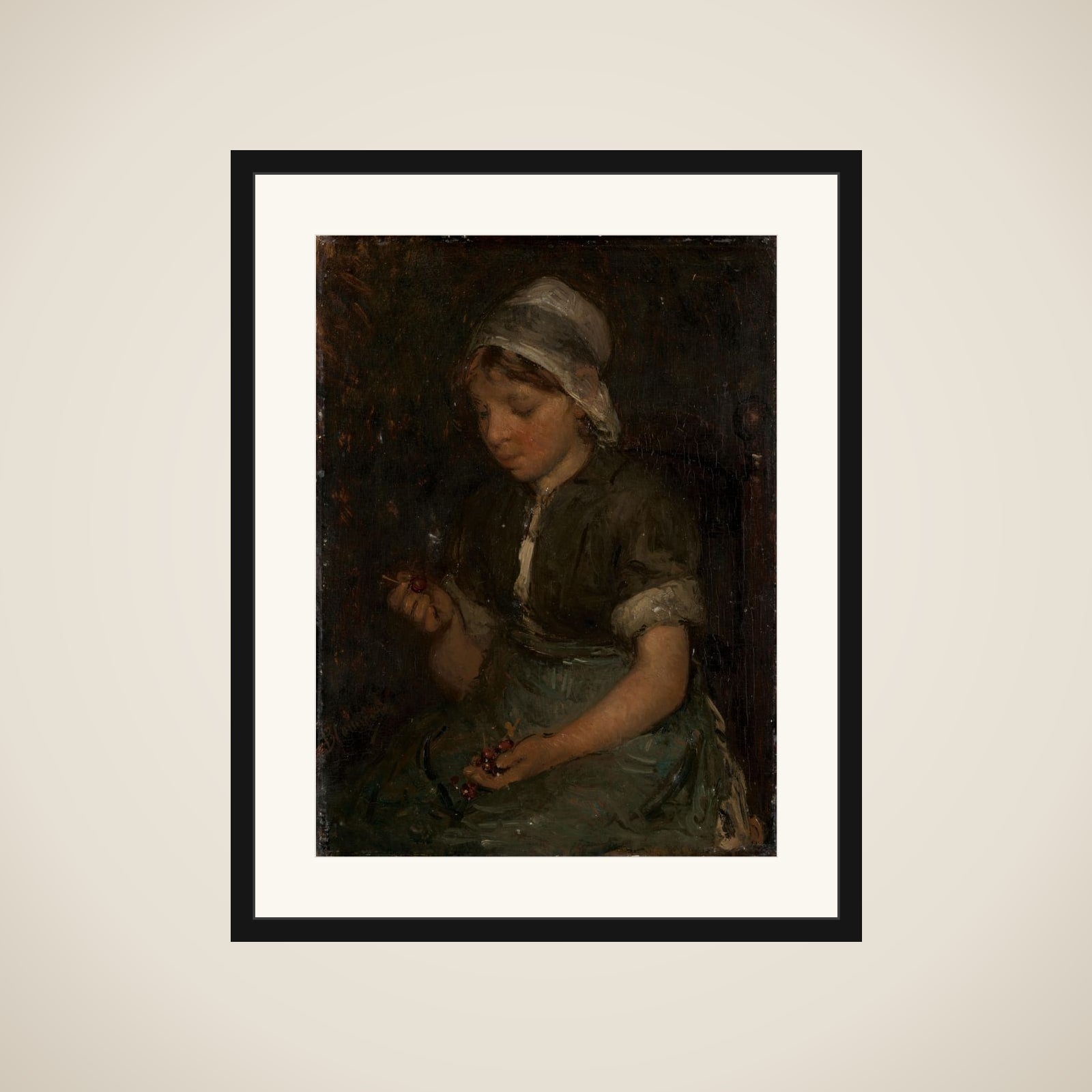 Girl with Cherries framed