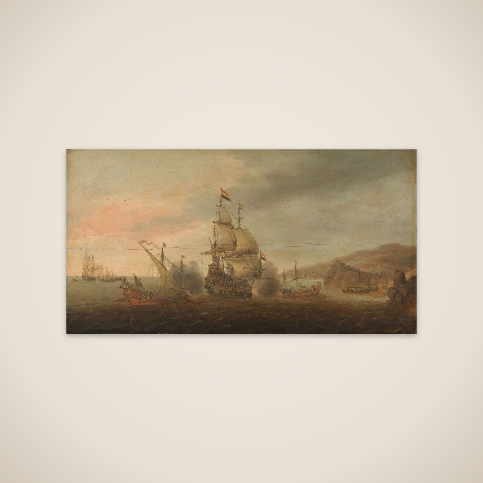 Naval Battle between Dutch Men-of-War and Spanish Galleys unframed print