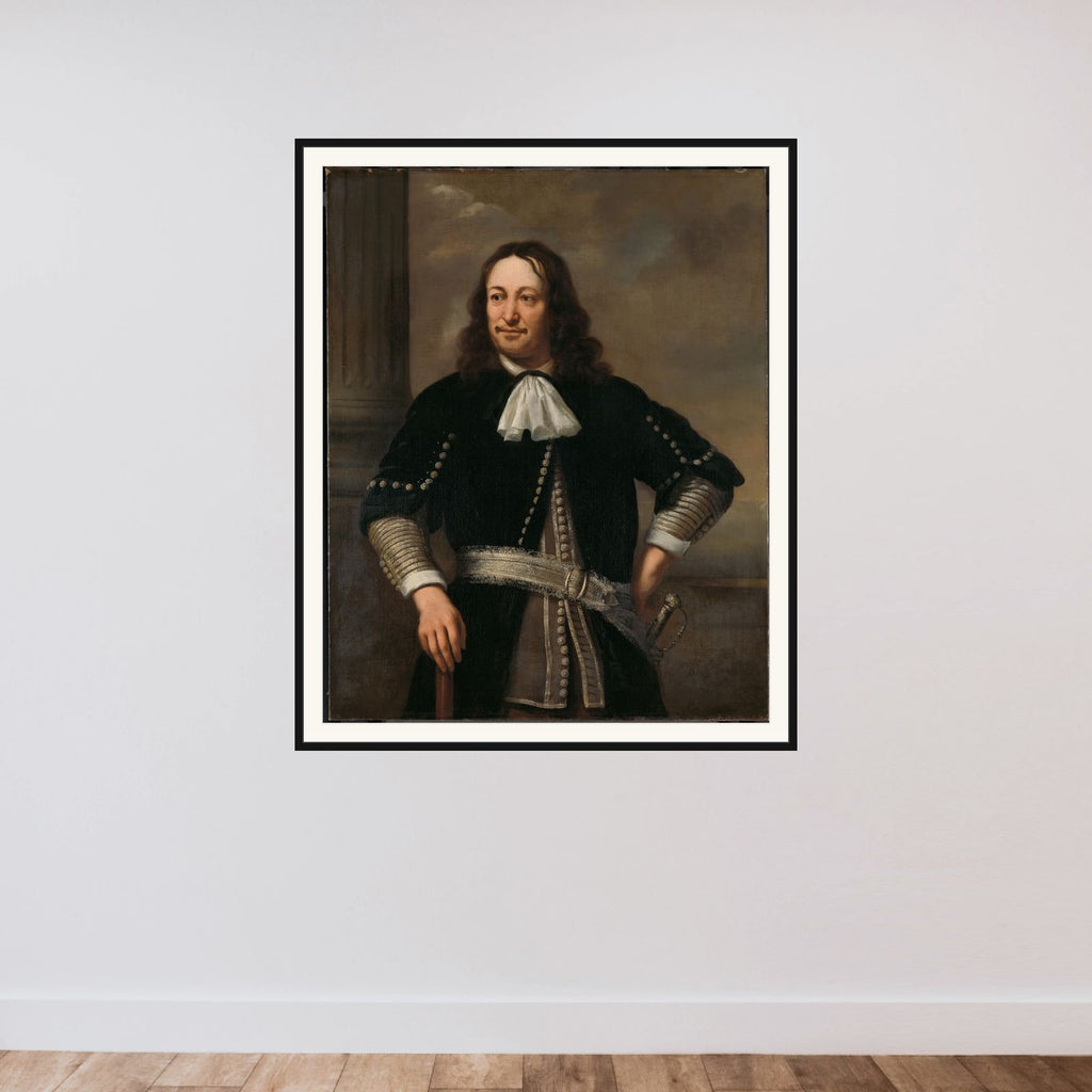 Portrait of a Naval Officer, probably Vice-Admiral Aert van Nes (1626-1693) framed — shown to scale
