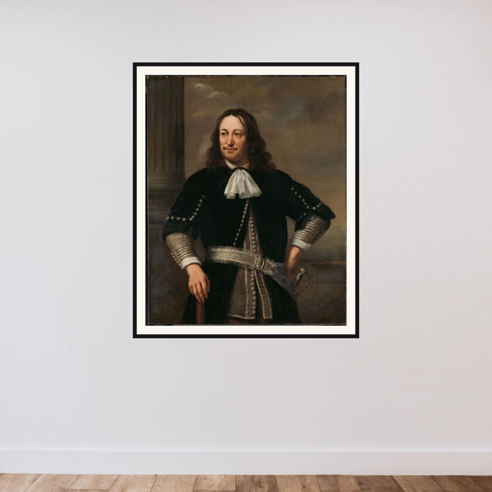 Portrait of a Naval Officer, probably Vice-Admiral Aert van Nes (1626-1693) framed — shown to scale