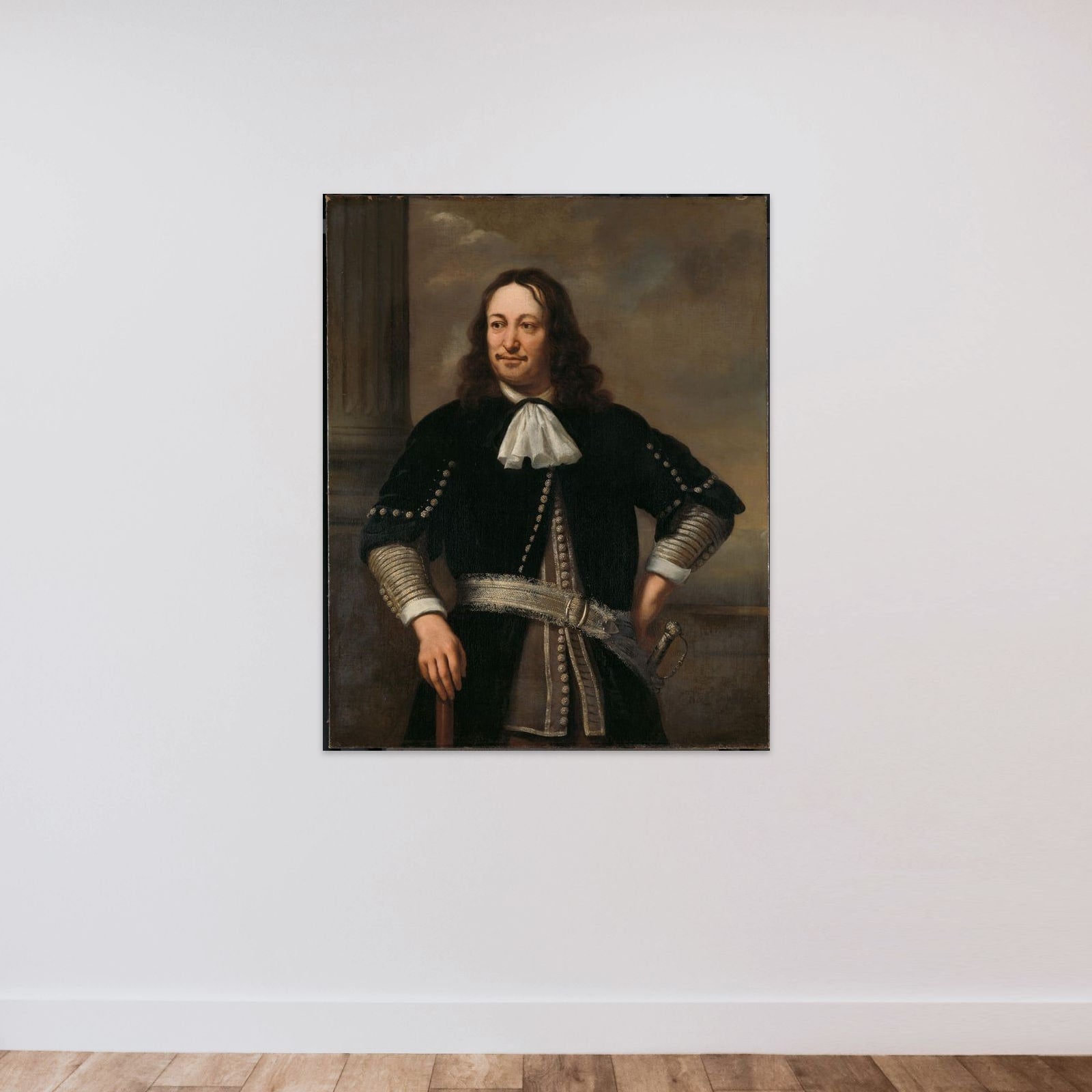 Portrait of a Naval Officer, probably Vice-Admiral Aert van Nes (1626-1693) unframed — shown to scale