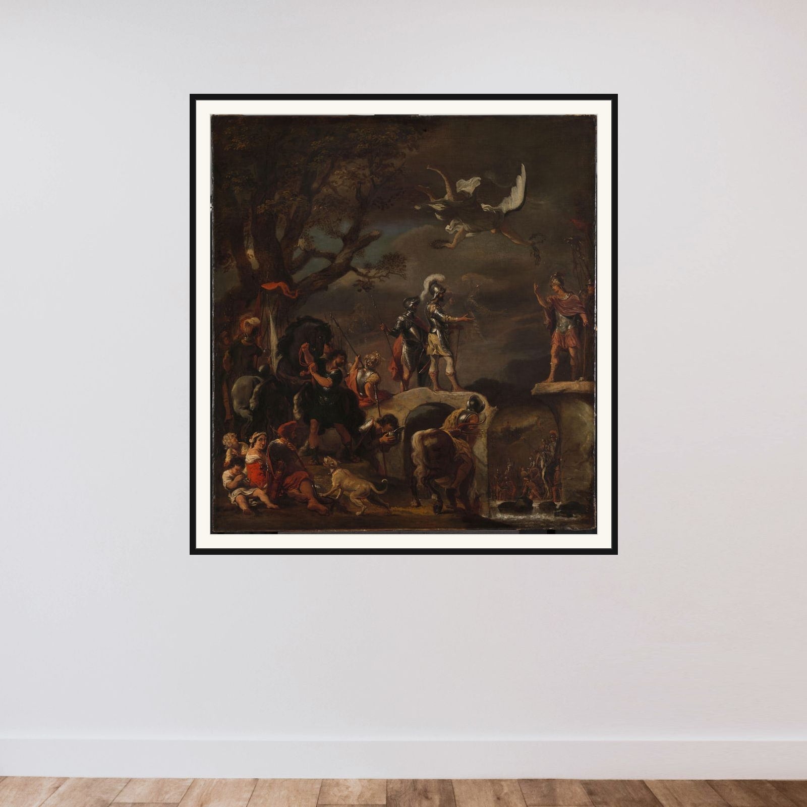 The Peace Negotiations between Claudius Civilis and Quintus Petillius Cerealis on the Demolished Bridge. framed — shown to scale