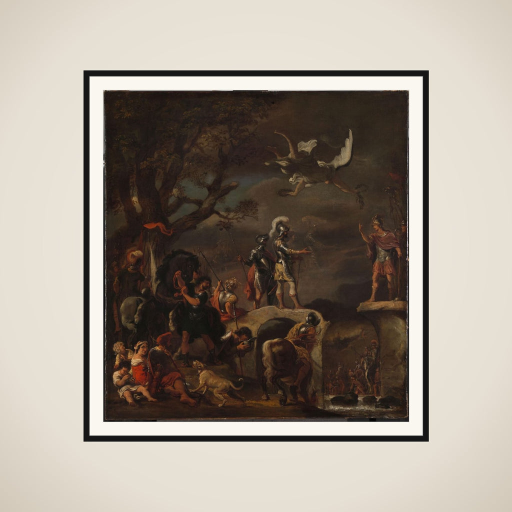 The Peace Negotiations between Claudius Civilis and Quintus Petillius Cerealis on the Demolished Bridge. framed