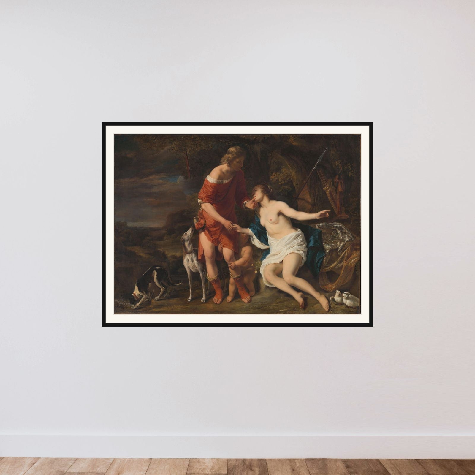 Venus and Adonis framed — shown to scale