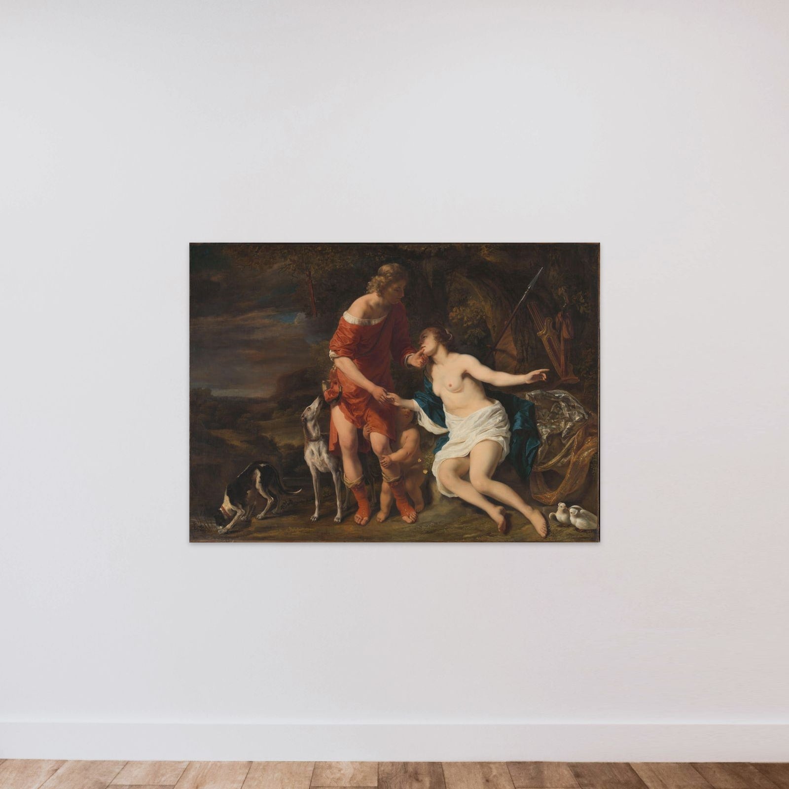 Venus and Adonis unframed — shown to scale