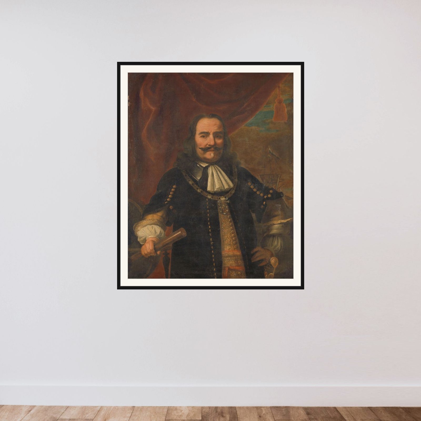 Michiel Adriaenszoon de Ruyter (1607-1676), Lieutenant Admiral framed — shown to scale