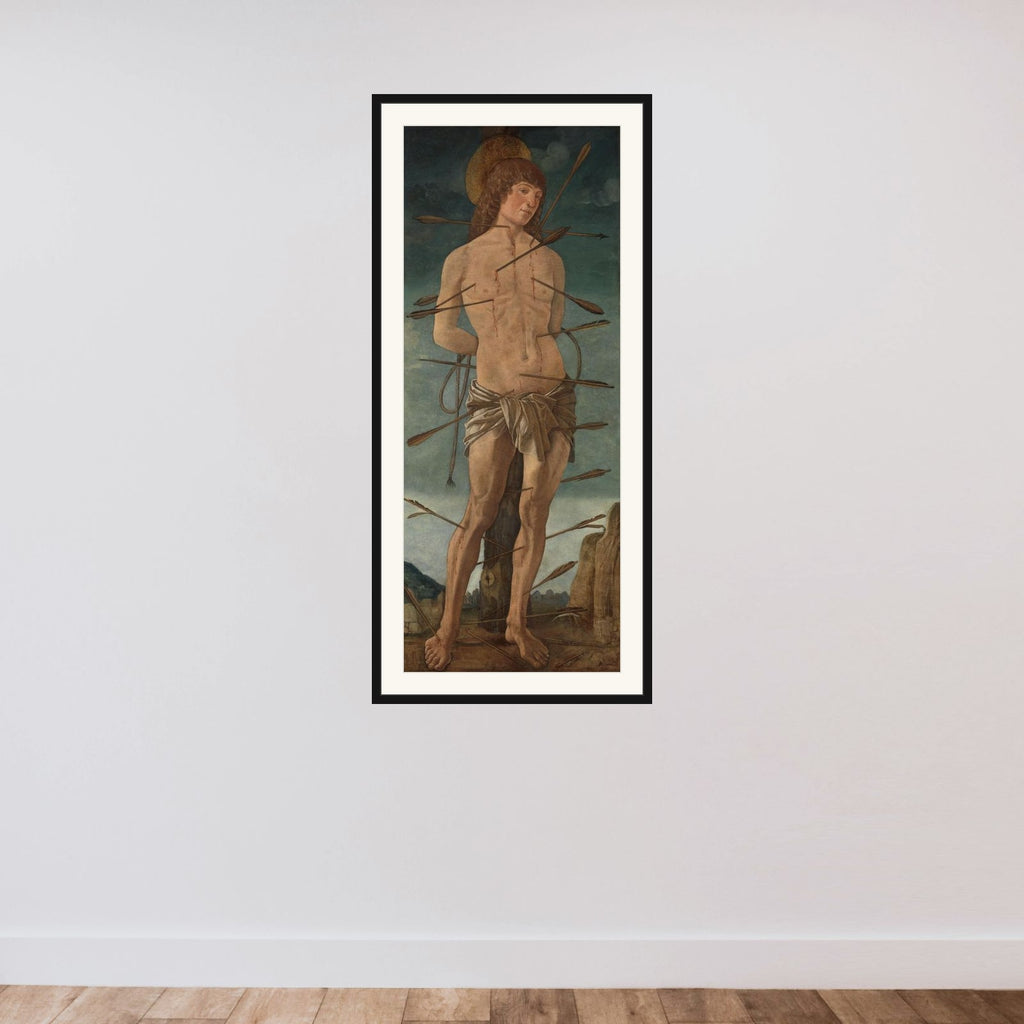 St Sebastian framed — shown to scale