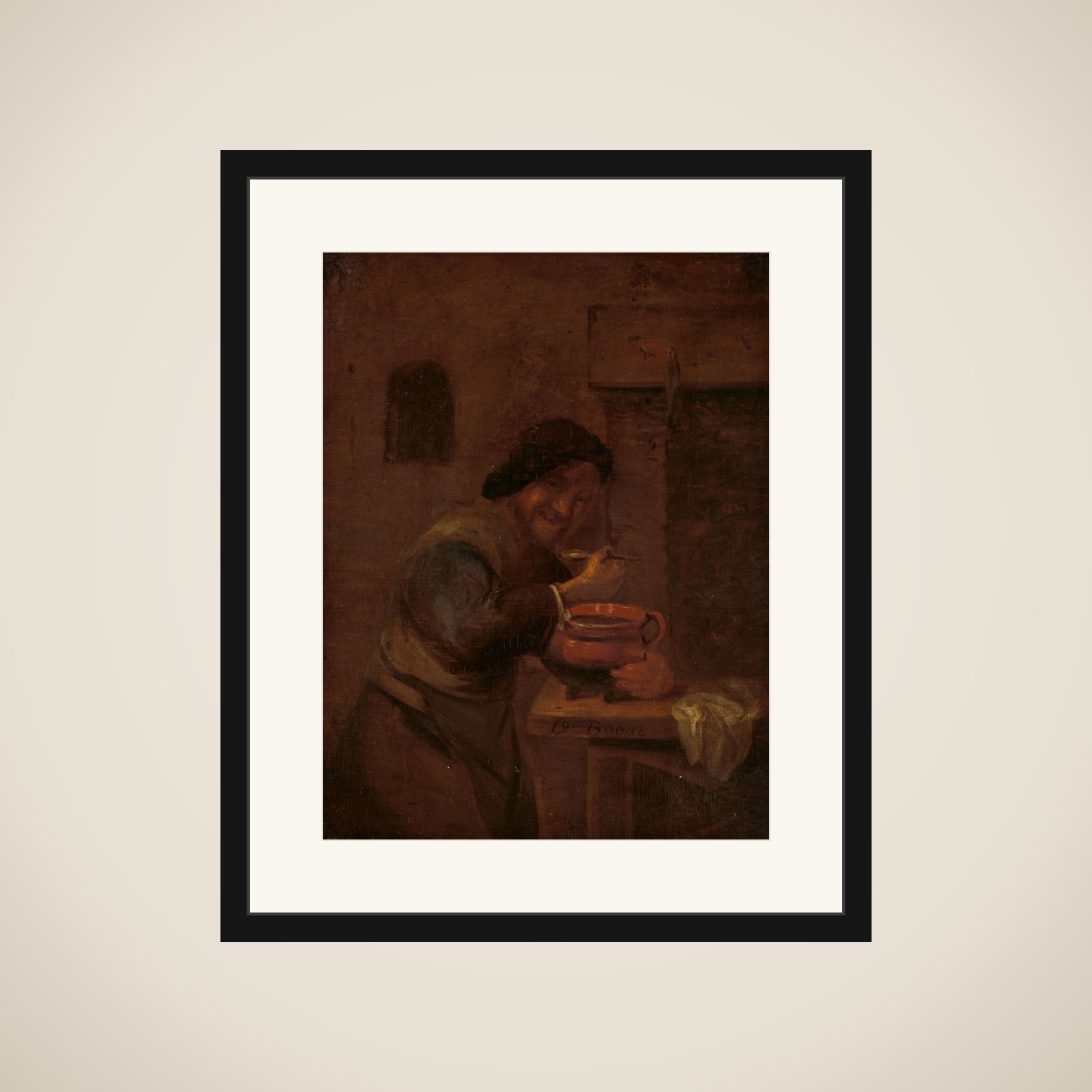 Man Eating from an Earthenware Pot framed