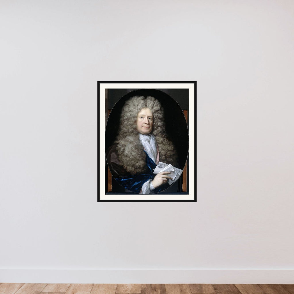 Portrait of Pieter van de Poel (1654-1710) framed — shown to scale