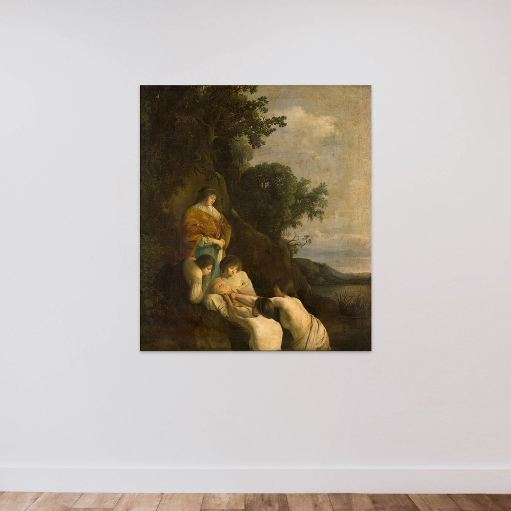 Pharaoh's Daughter Discovers Moses in the Rush Basket unframed — shown to scale