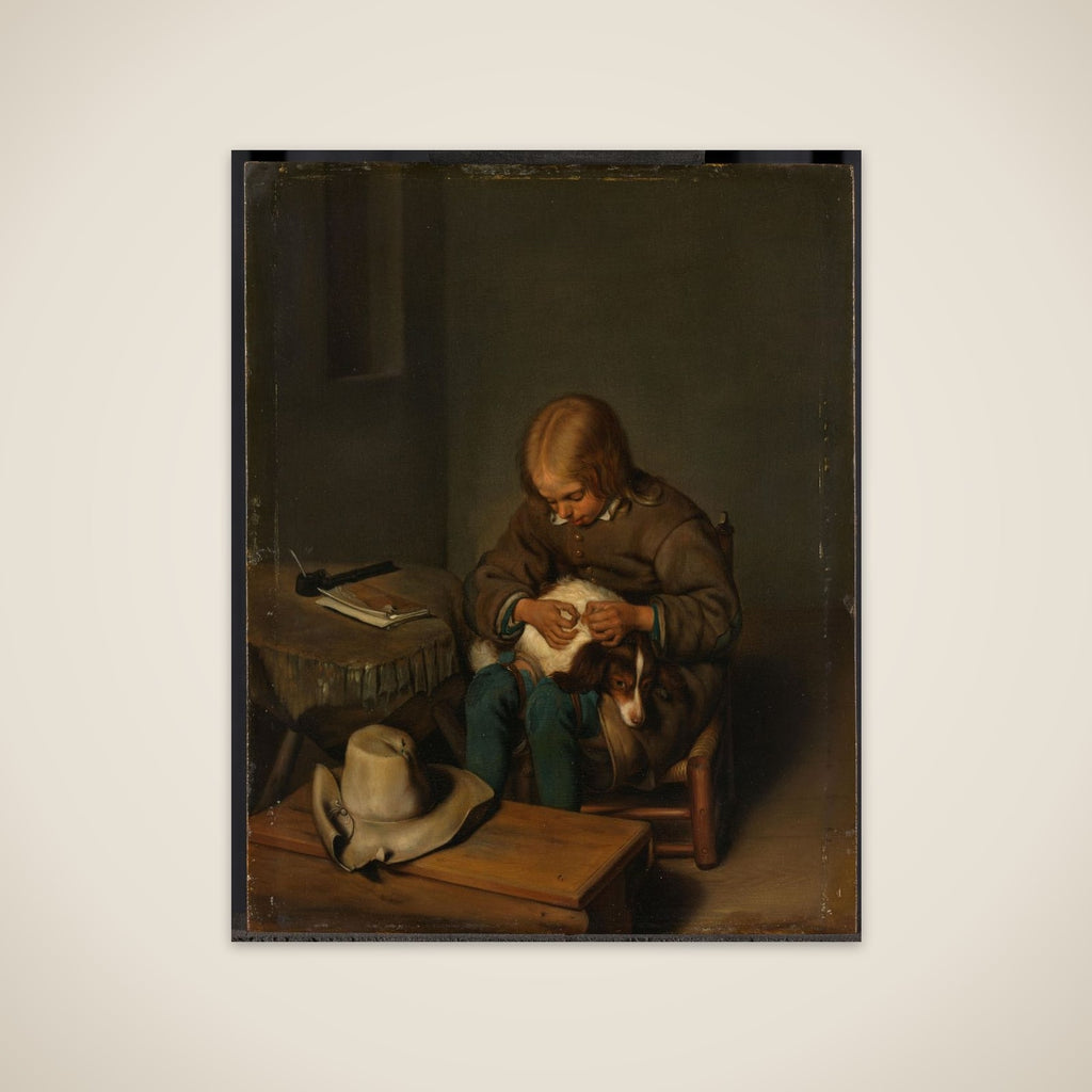 Boy Fleaing a Dog unframed print