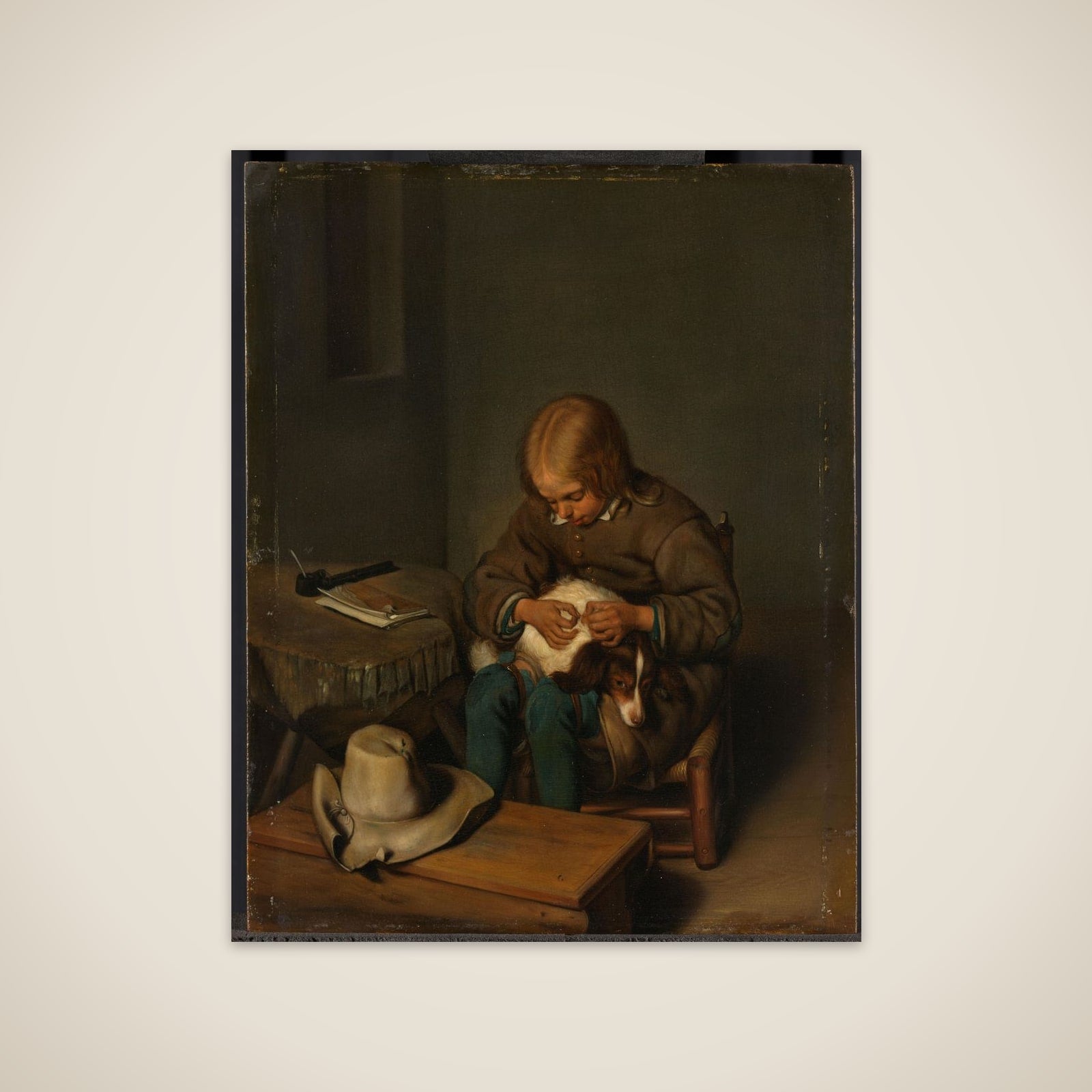 Boy Fleaing a Dog unframed print