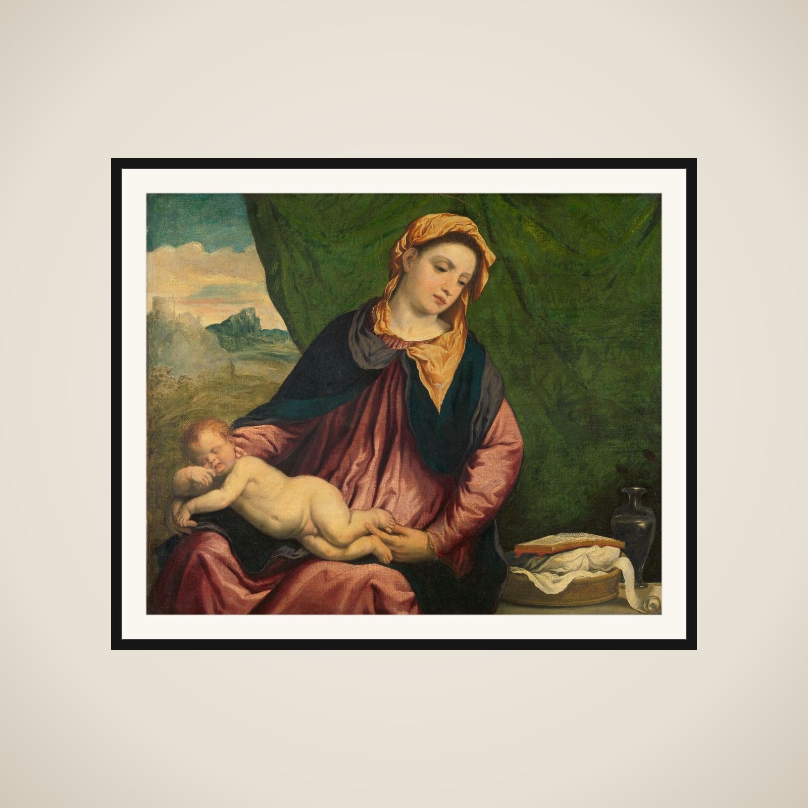 Madonna with Sleeping Child framed