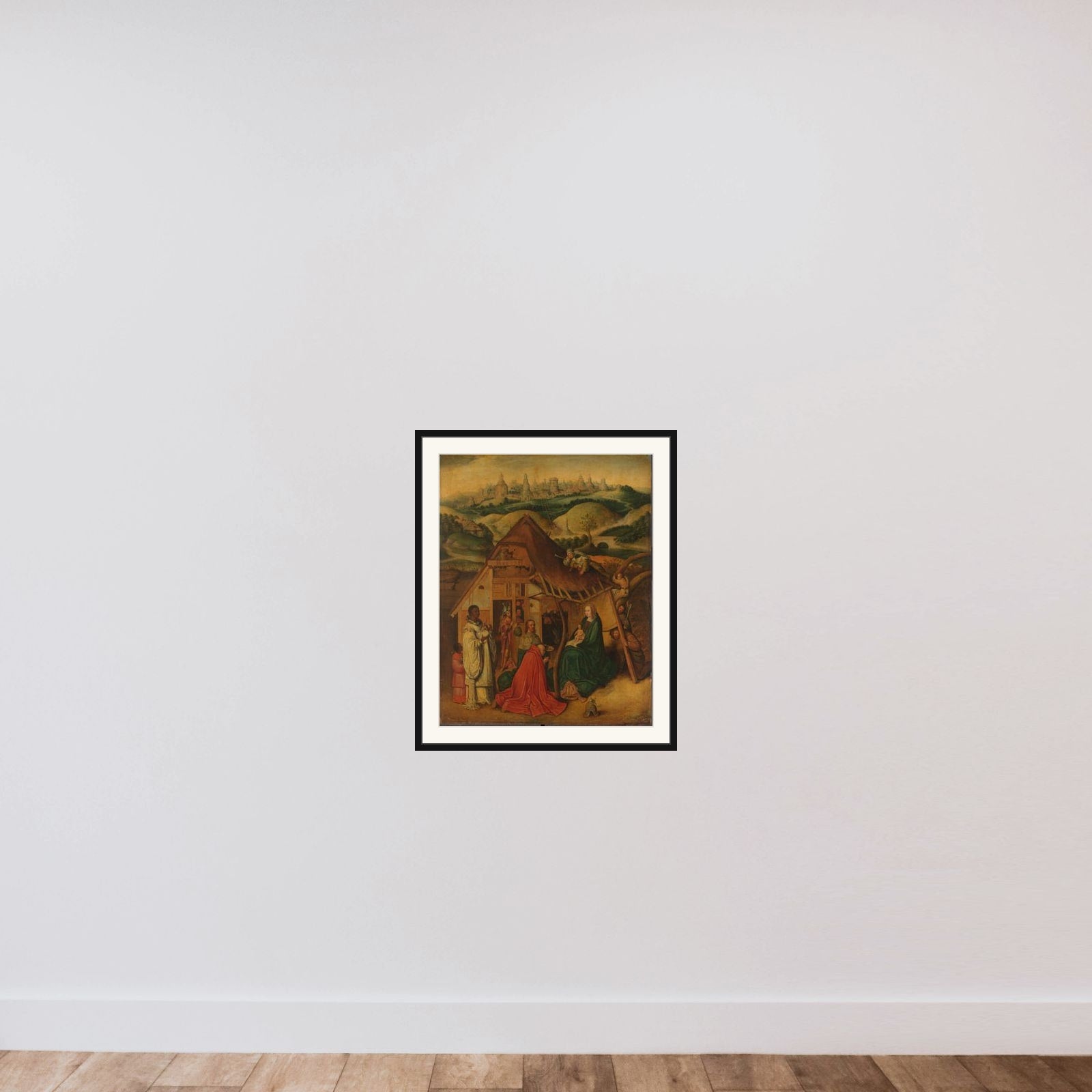 The Adoration of the Magi framed — shown to scale