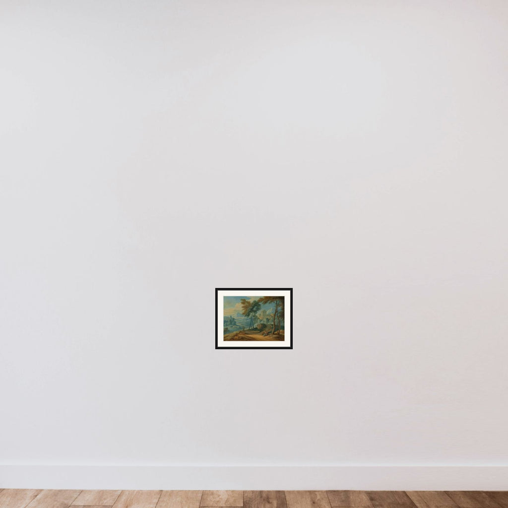 Wooded Italianate Landscape with Figures framed — shown to scale