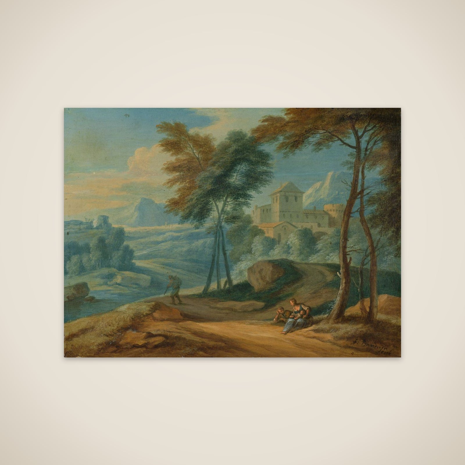 Wooded Italianate Landscape with Figures unframed print