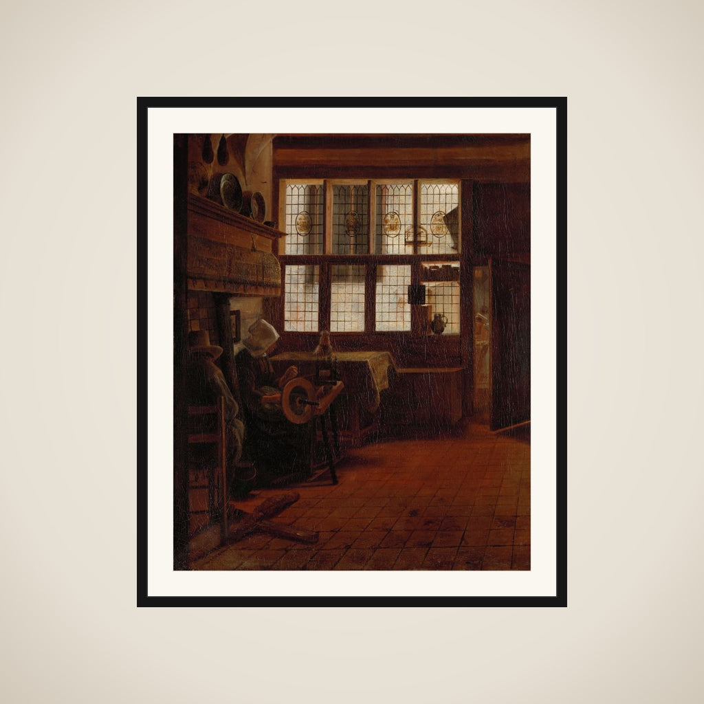 Interior with Woman at the Spinning Wheel framed