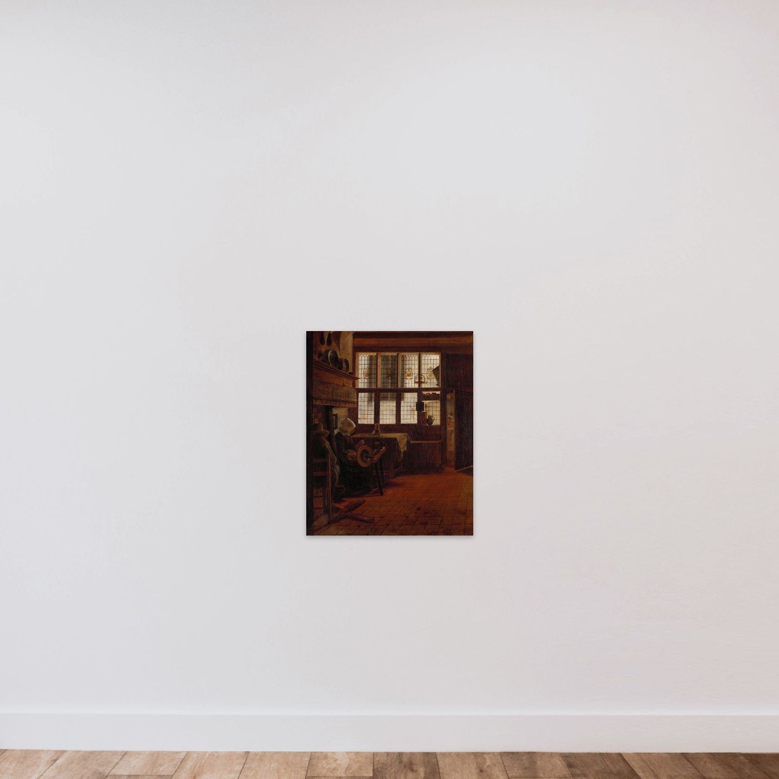 Interior with Woman at the Spinning Wheel unframed — shown to scale