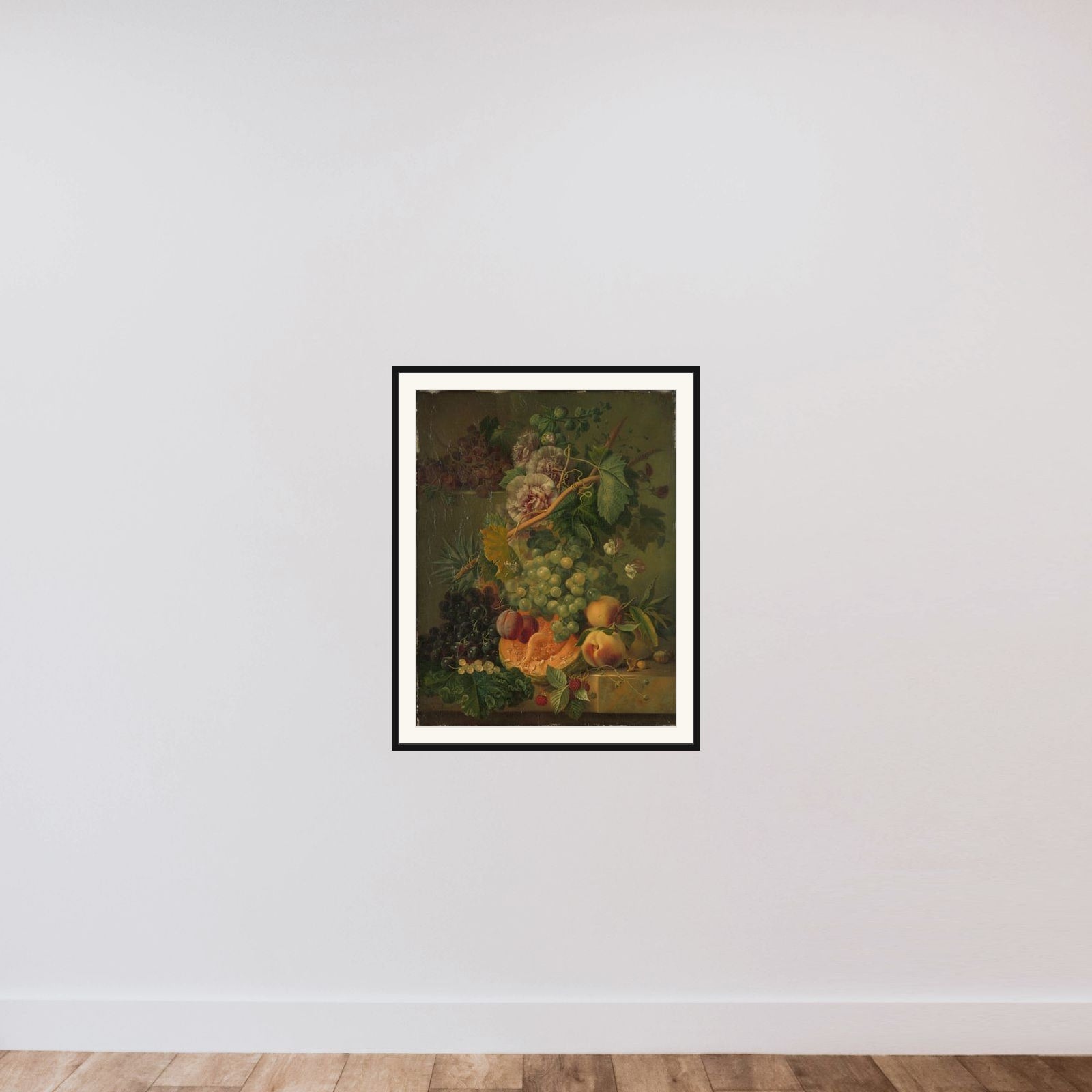 Still Life with Flowers and Fruits framed — shown to scale