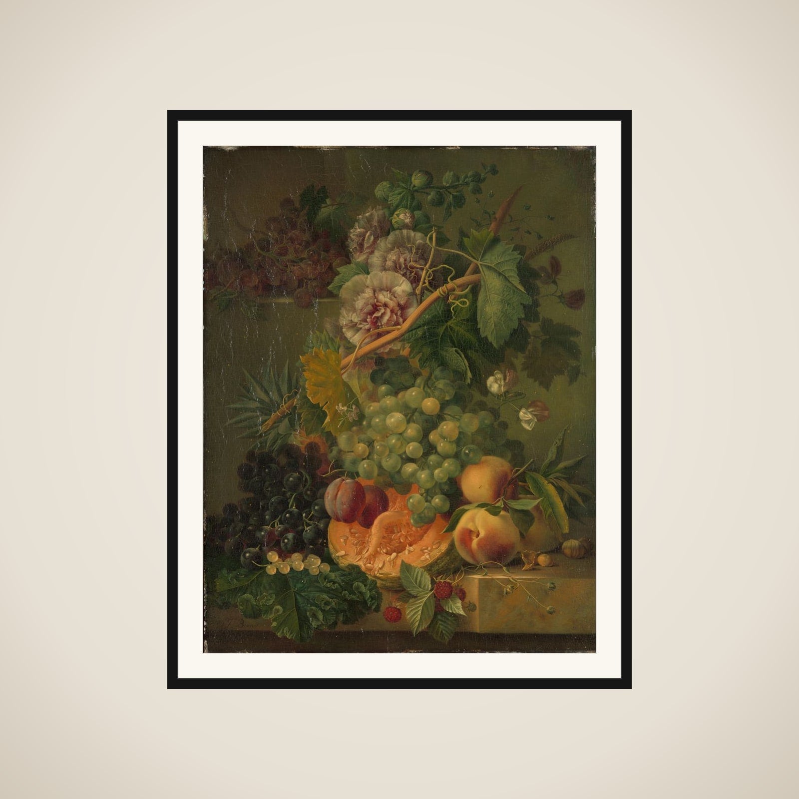 Still Life with Flowers and Fruits framed