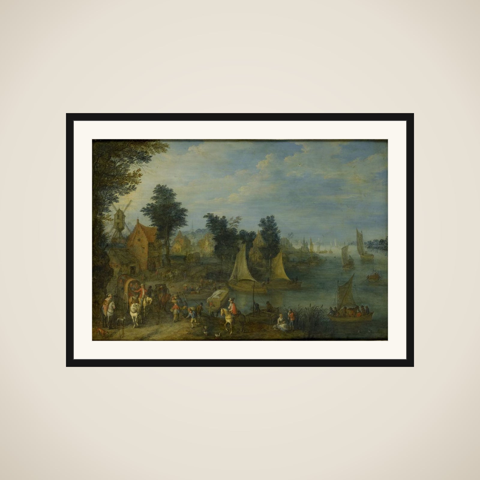 Village on the Bank of a River framed