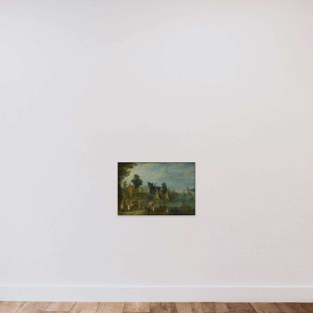 Village on the Bank of a River unframed — shown to scale