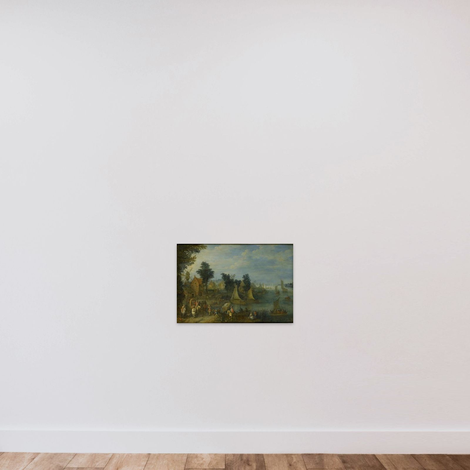 Village on the Bank of a River unframed — shown to scale
