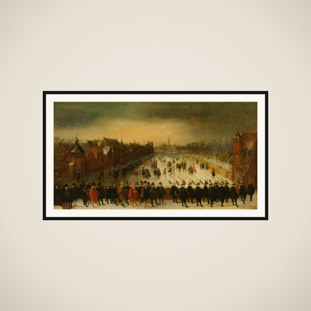 The Vijverberg, The Hague, in Winter, with Prince Maurits and his Retinue in the Foreground framed