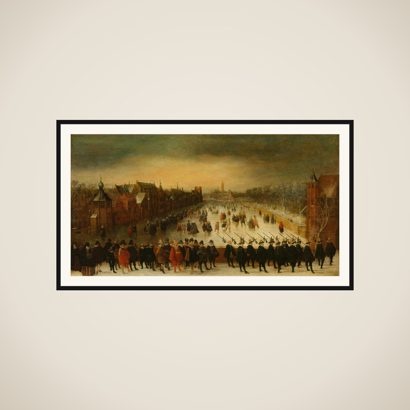 The Vijverberg, The Hague, in Winter, with Prince Maurits and his Retinue in the Foreground framed