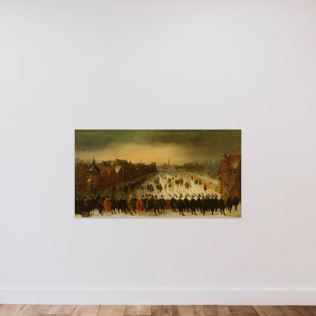 The Vijverberg, The Hague, in Winter, with Prince Maurits and his Retinue in the Foreground unframed — shown to scale