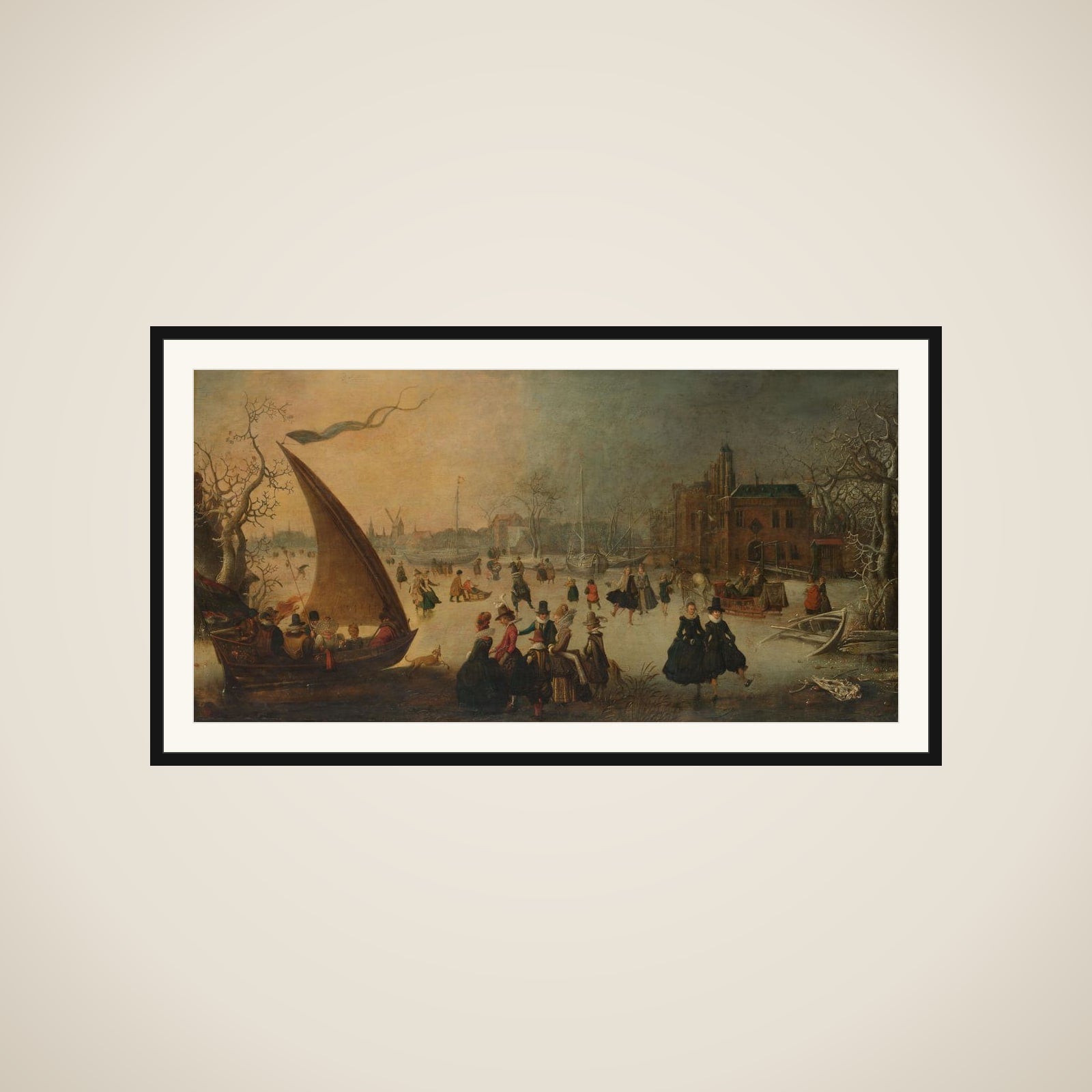 Landscape with Frozen Canal, Skaters and an Ice-Boat framed
