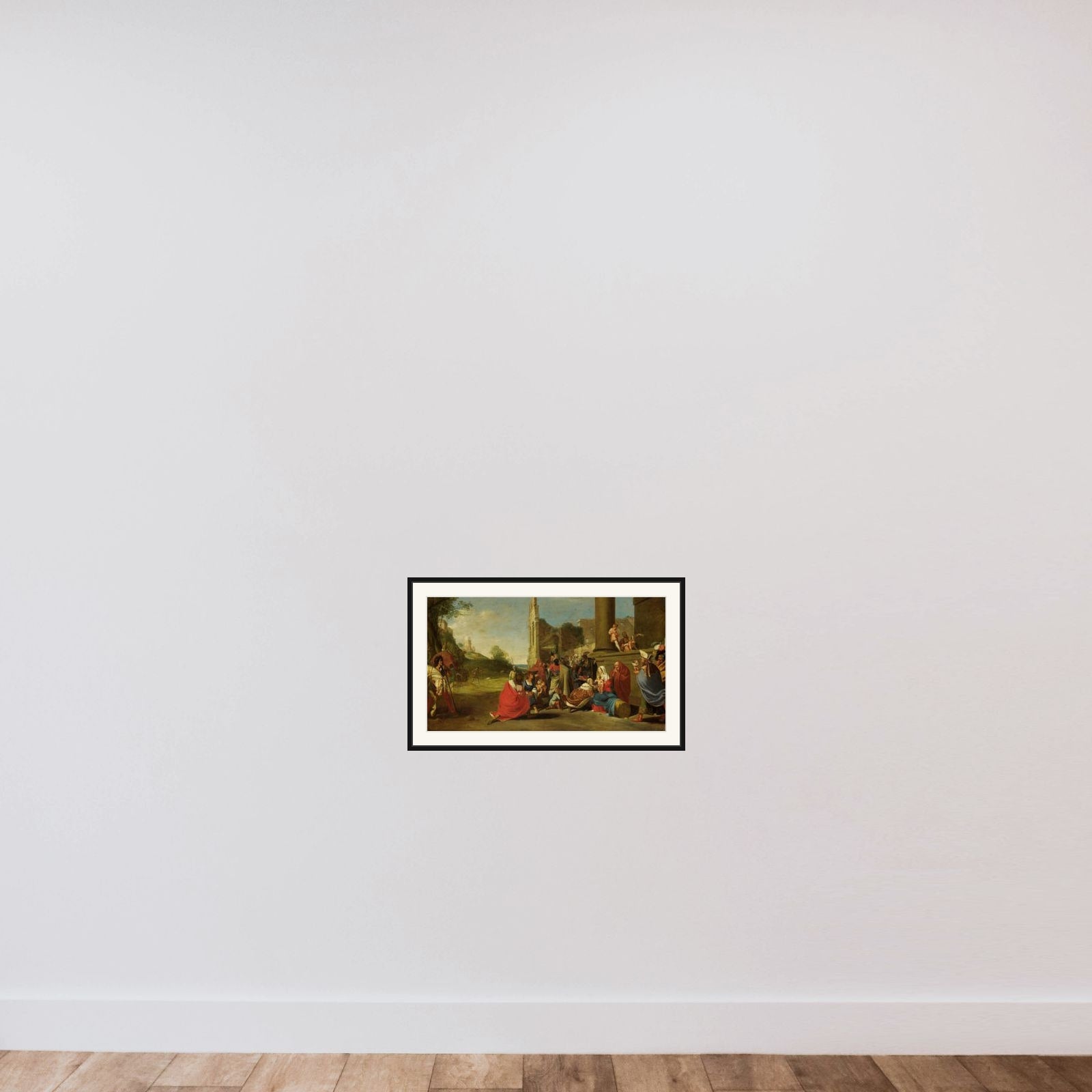 The Adoration of the Magi framed — shown to scale