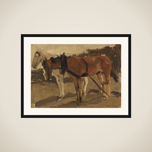 A Brown and a White Horse in Scheveningen framed